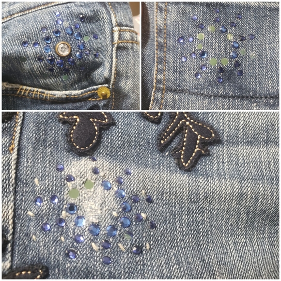 7FAM Sz 28 Floral & Rhinestone Embellished Jeans - Picture 14 of 16